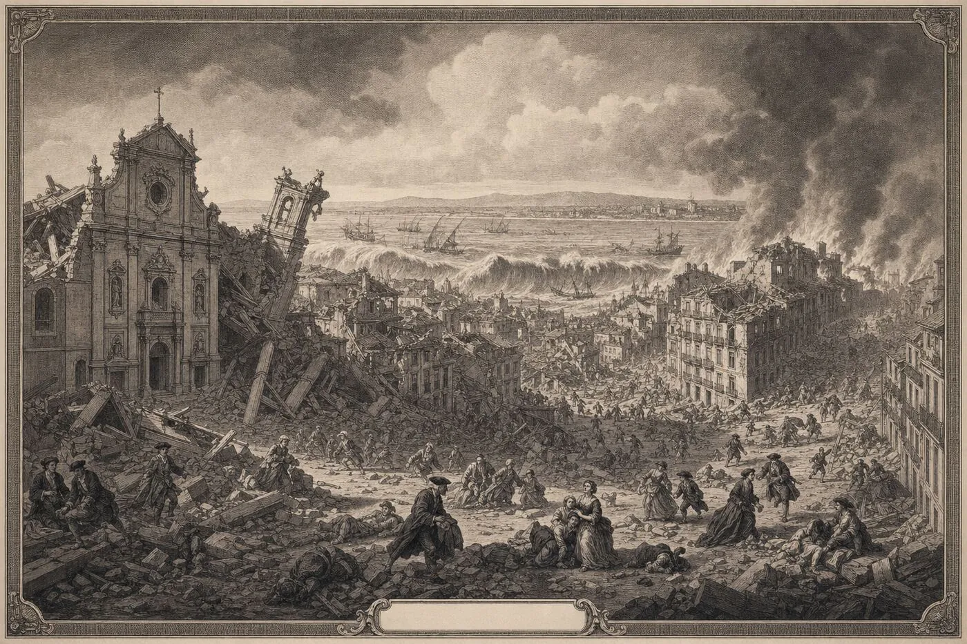 Textbook-style plate of the 1755 Lisbon earthquake