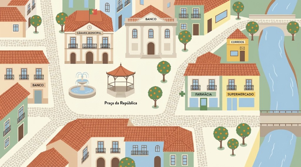 Town square map: directions and places (CIPLE-style vocabulary)