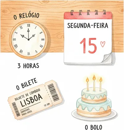 Horas (hours), dias (days), meses (months) — numbers in daily Portuguese life.