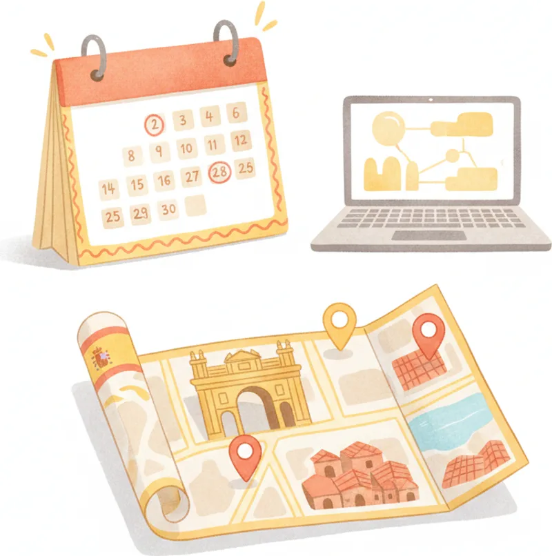 Map and registration desk — DELE A2 exam centre locations in Spain and worldwide 2026