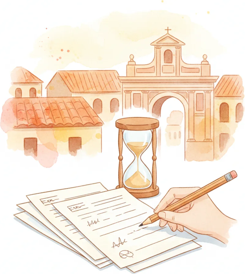 Practice exam papers with a timer and red pen — DELE A2 free mock test