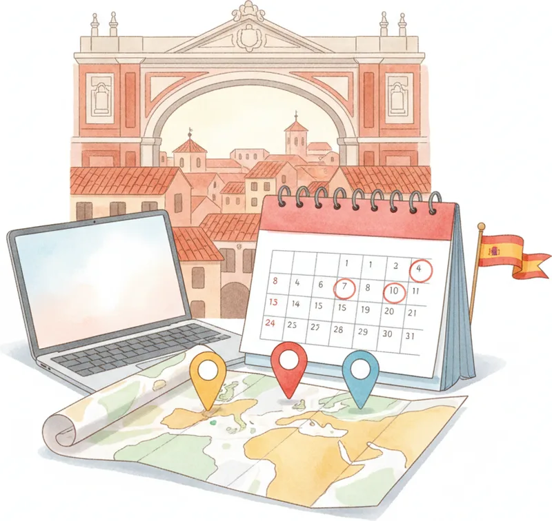 Calendar with exam dates circled and a registration form — DELE A2 booking guide 2026