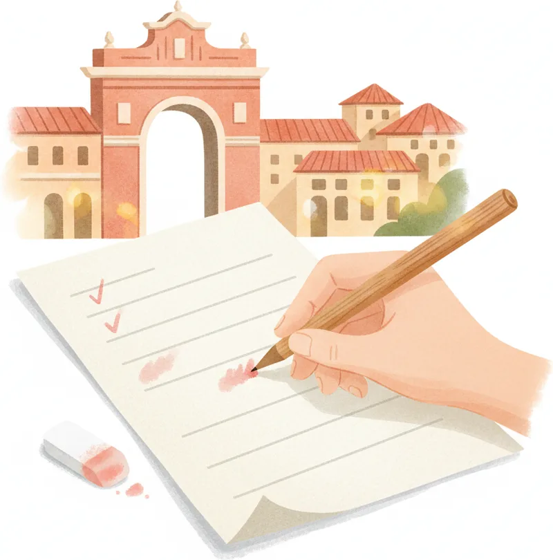 Handwritten Spanish email draft on lined paper with a pen — DELE A2 writing templates