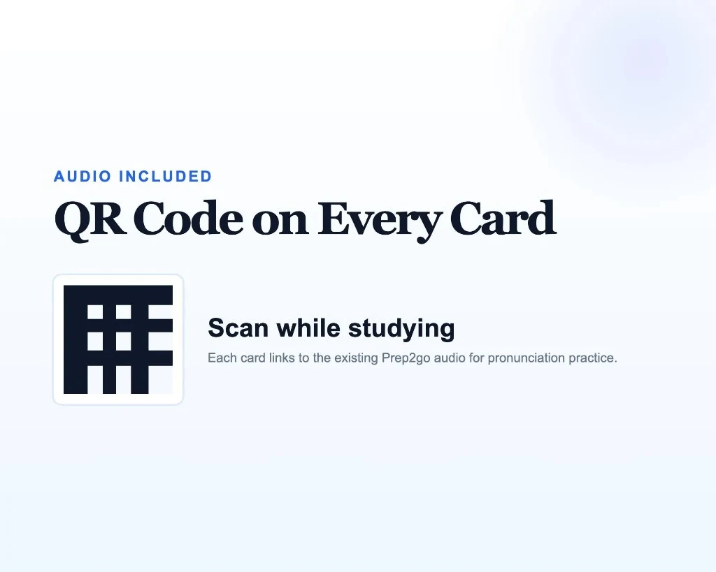 Scan the QR on each card to hear European French pronunciation — no app account required for audio playback. Scan the QR on each card to hear European French pronunciation — no app account required for audio playback.