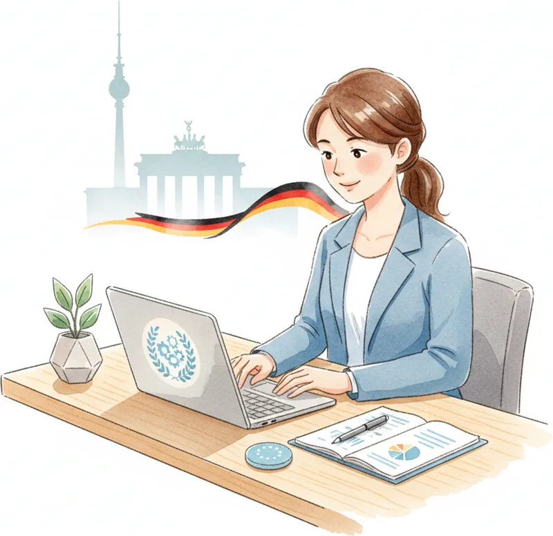 Professional near modern Berlin skyline — EU Blue Card path to German citizenship