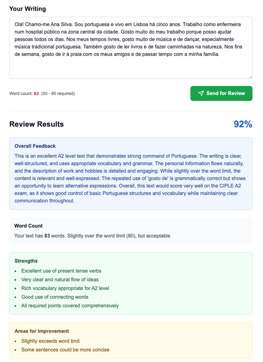 Writing exercise with AI feedback