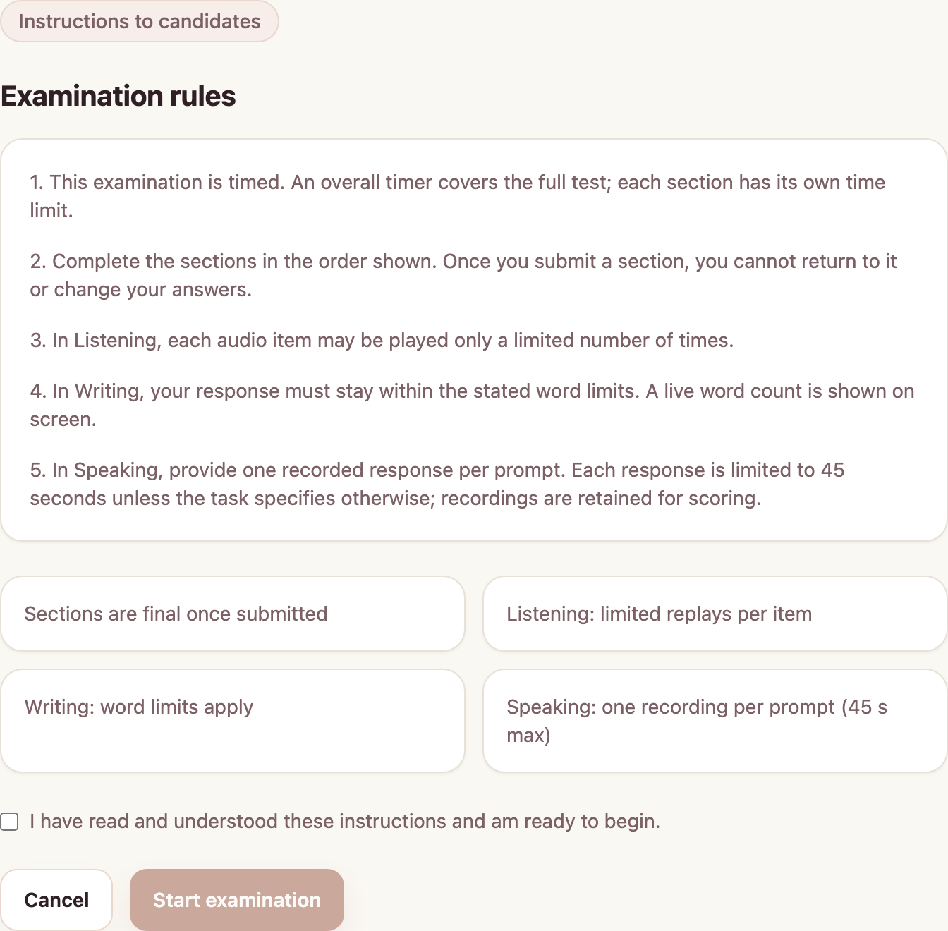 CCE A2 mock — Instructions & timing