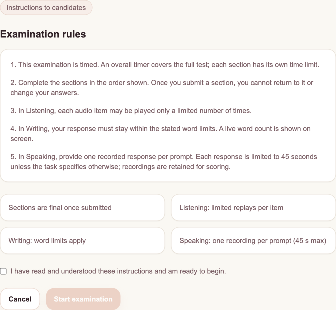 CIPLE A2 mock — Instructions & timing